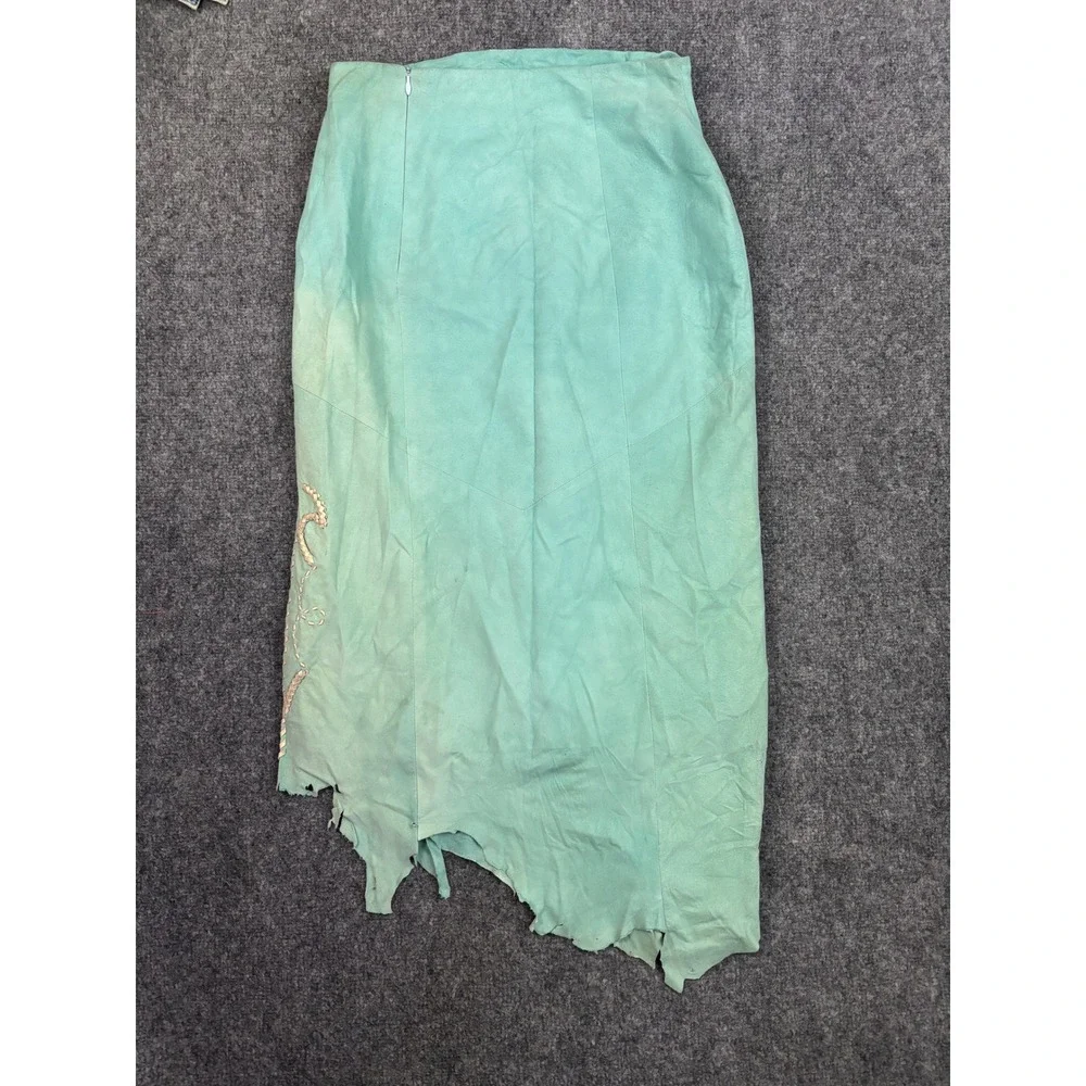 Michelle Julene Leather Skirt Teal Distressed Patina OOAK Small‎